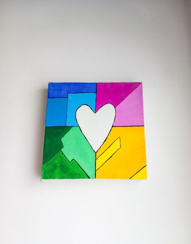 Peinture abstrait coeur arc en ciel symétrie Aimie Lisa pop art (gouache)