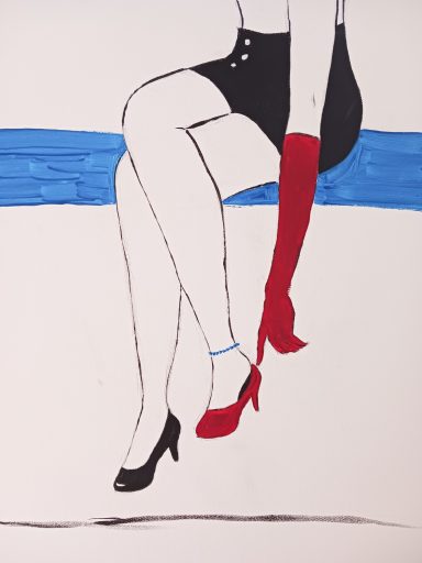 Peinture escarpins pin up rouge et noir sensuel Aimie Lisa (gouache)