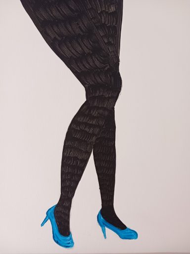 Peinture escarpins talons bleus, collant noir pin up Aimie Lisa (gouache)