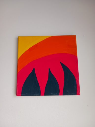 Peinture abstrait trois sorcières moires feu incendie rouge Aimie Lisa pop art (gouache)